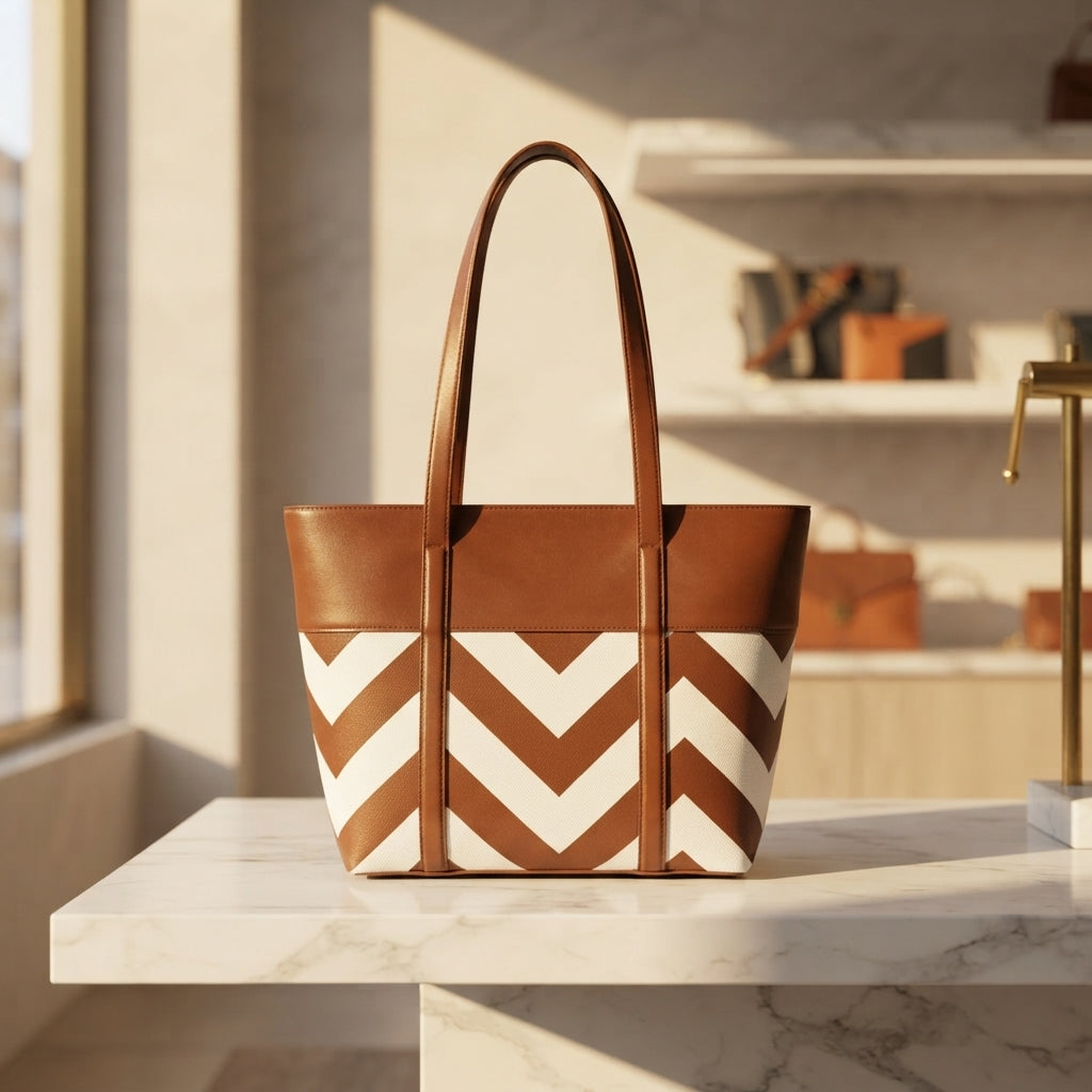 Zigzag Brown & White Bag