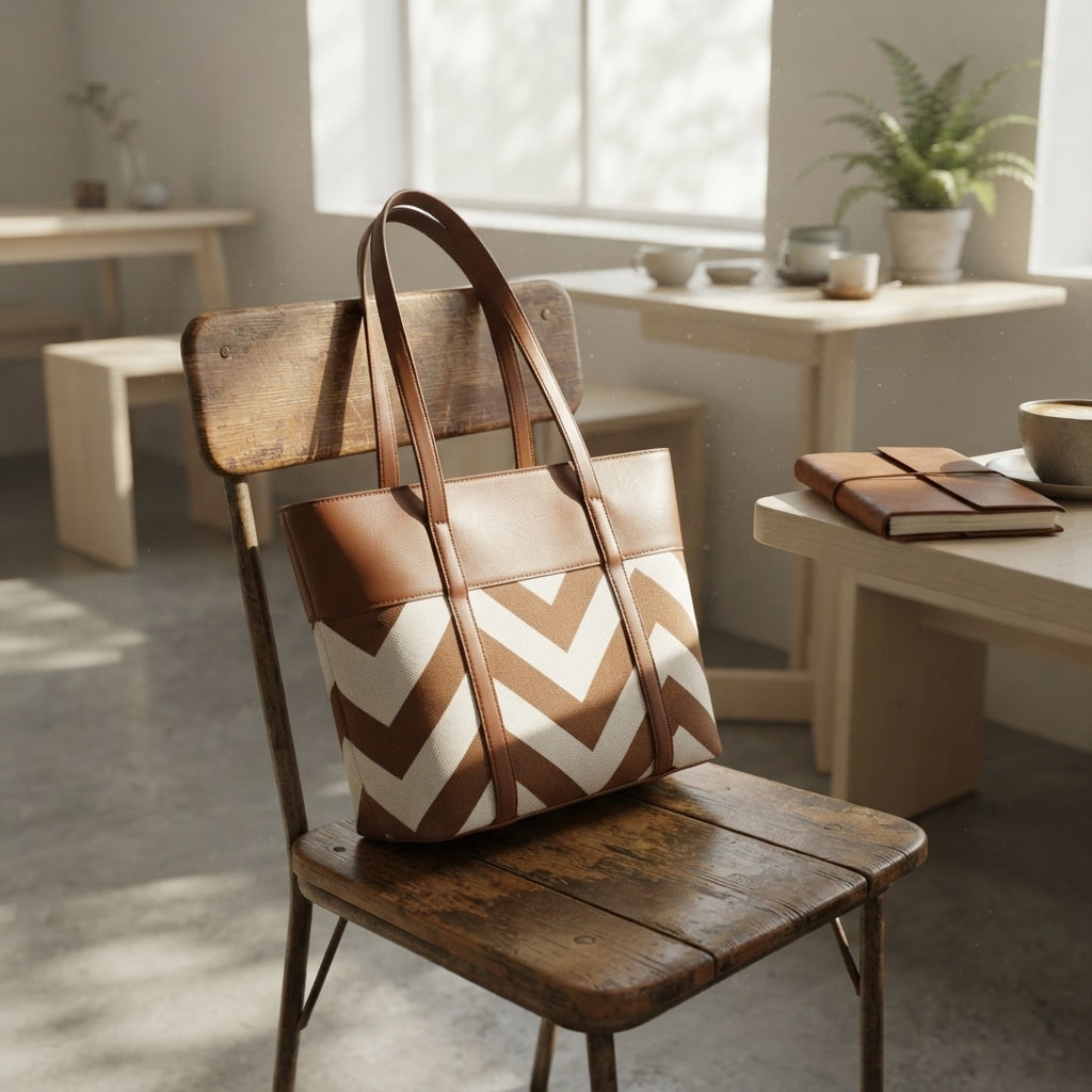 Zigzag Brown & White Bag