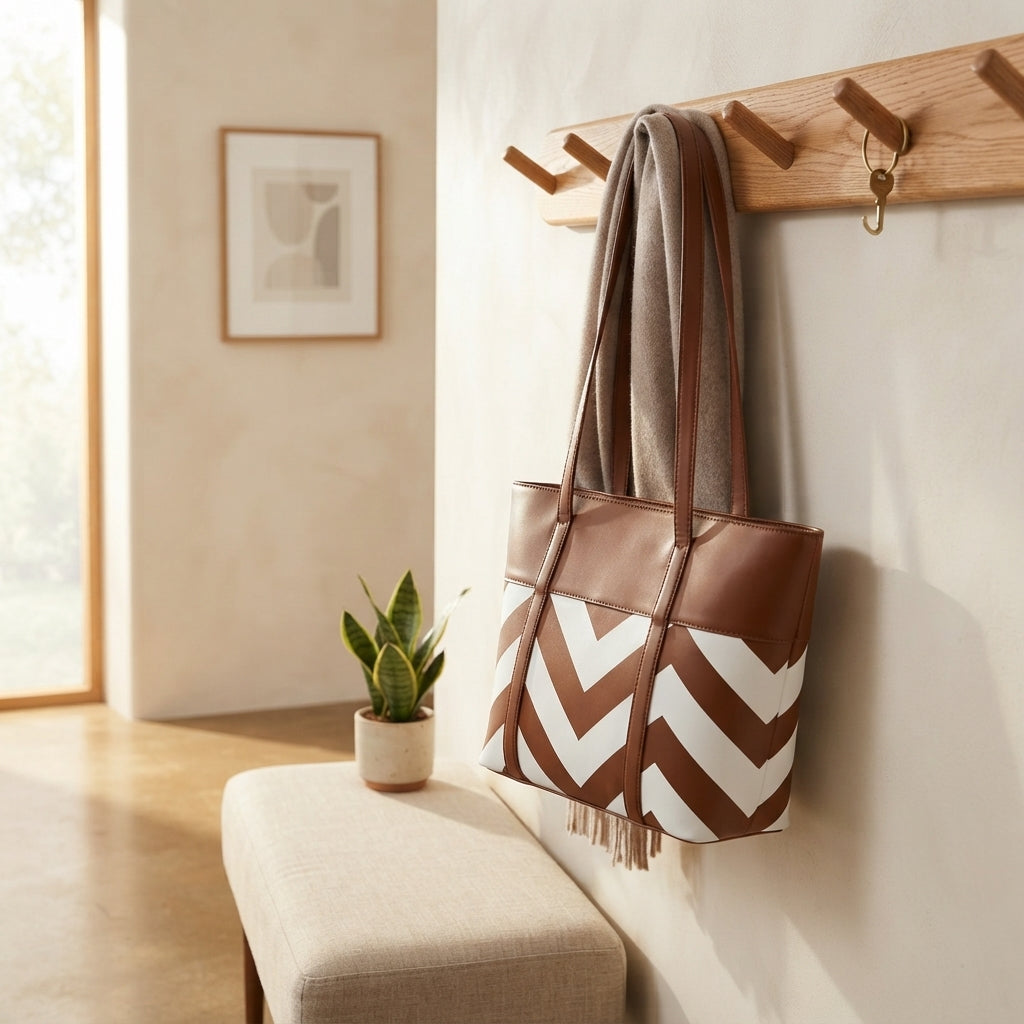Zigzag Brown & White Bag